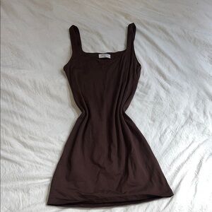 Babaton Aritzia Elegant Brown Sleeveless Dress